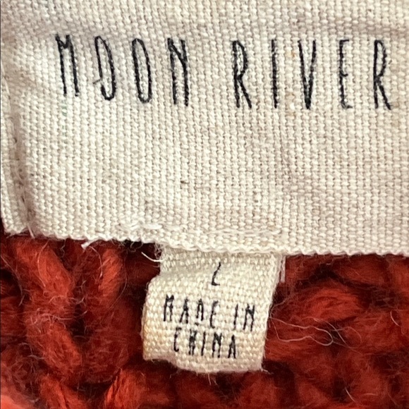 Moon River Size Large Fisherman Grunge Wool Blend Red Crewneck Sweater - Picture 3 of 7